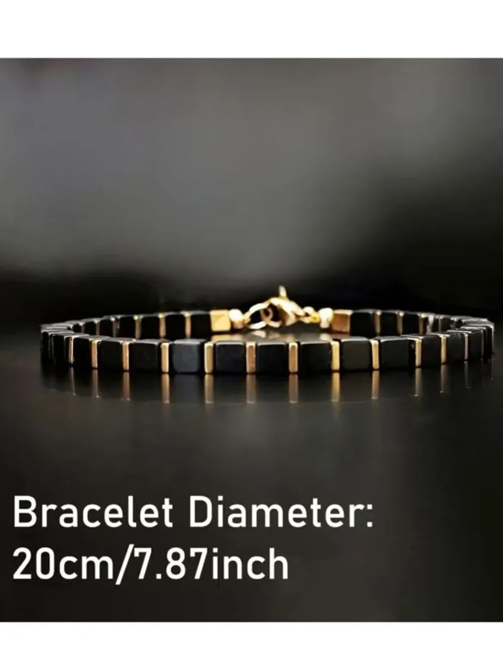 NWT Square Faux Obsidian Bead Fortune Bracelet Unisex Prosperity & Abundance - Picture 6 of 6